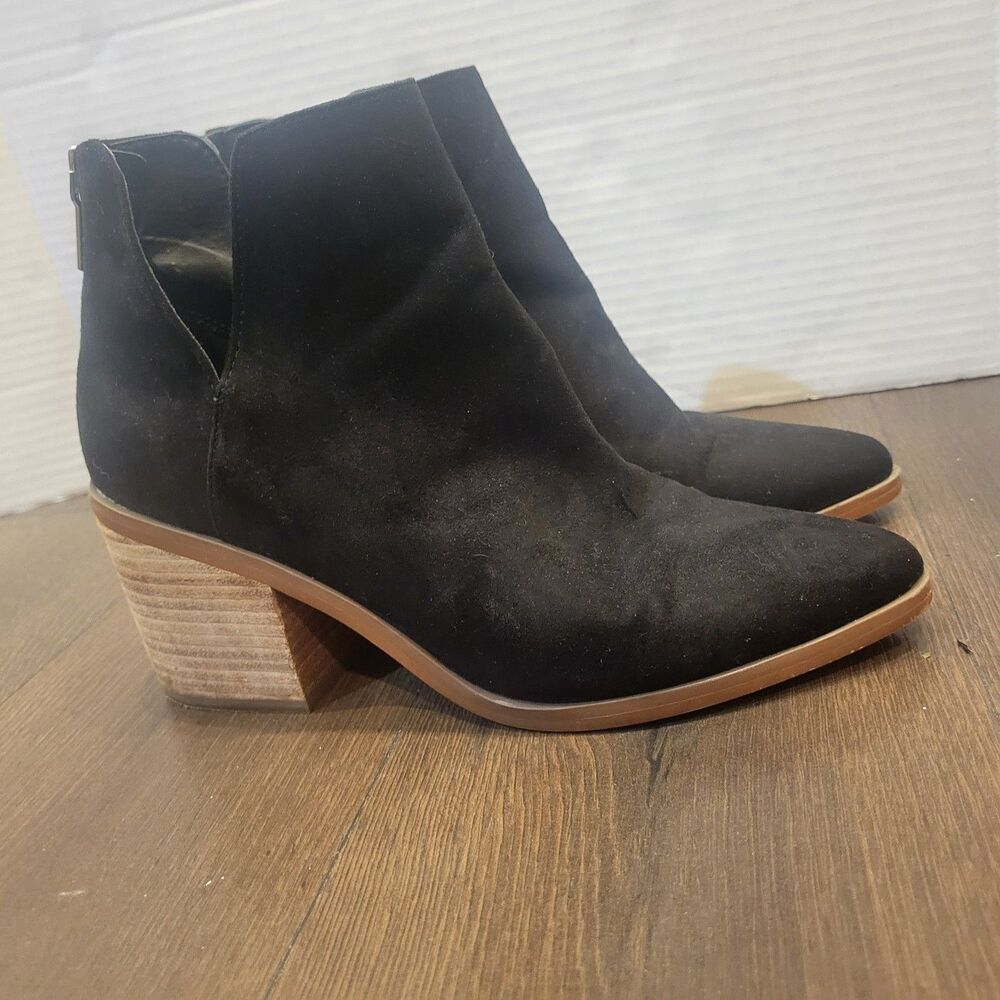 BP Boots Womens 7.5 Brynne Black Faux Suede Block Heel Zip Western Booties